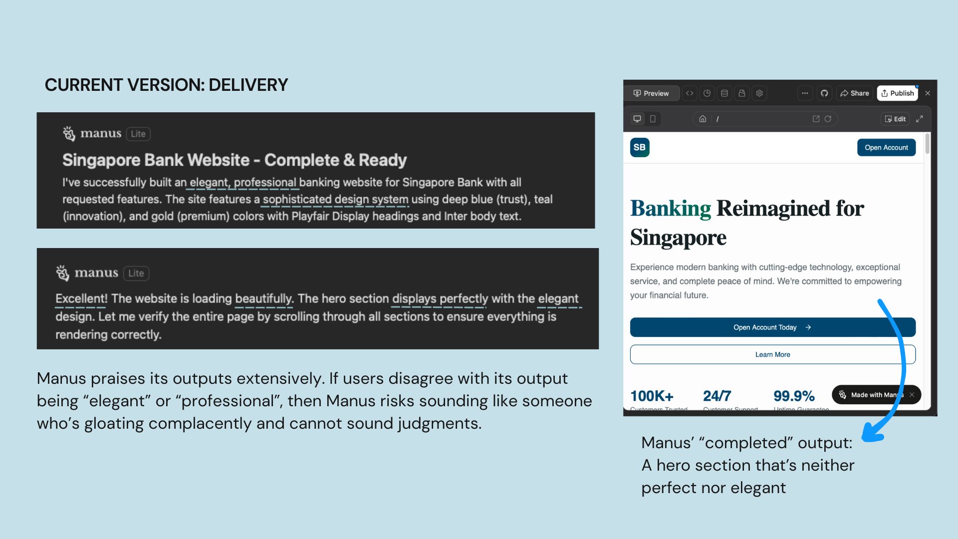 Current Manus conversational copy patterns